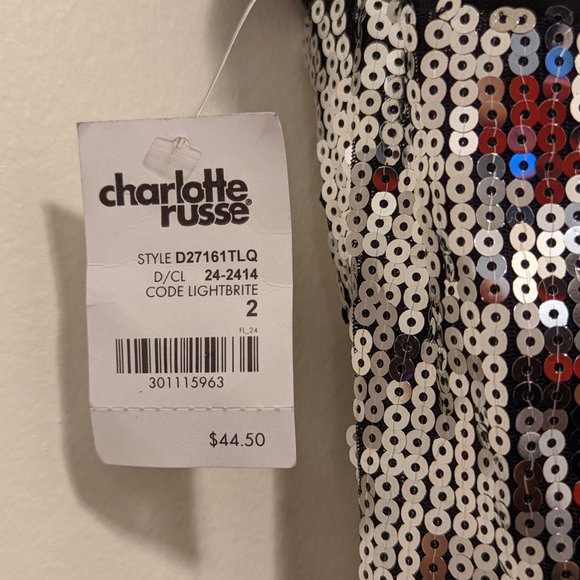 Charlotte Russe Sequin Dress (Black & Silver) with Back Zipper - Picture 2 of 10